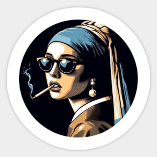 girl with a pearl earring smoking Sticker